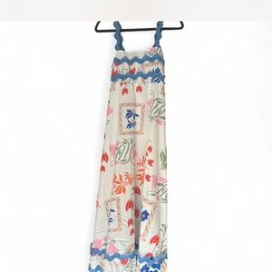 Boho Floral Maxi Dress with Blue Trim